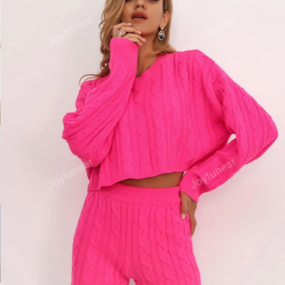 SHEIN Pink Cable Knit Sweater Set